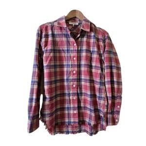 FRAME Women's Small‎ Plaid Flannel Shirt Frayed Raw Hem Button Down